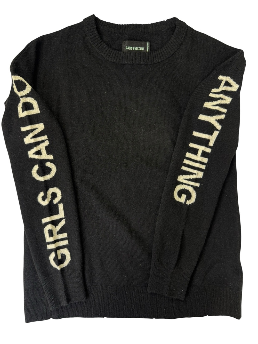 NEW Zadig and Voltaire Gaby Cashmere Sweater Girls Can Do Anything Black Small - Picture 6 of 9